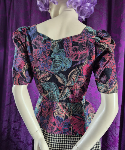 Vintage Cotton Floral Peplum Blouse