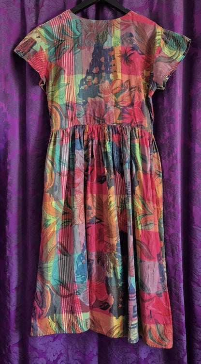 Rainbow Madras Floral Vintage Fit & Flare Dress