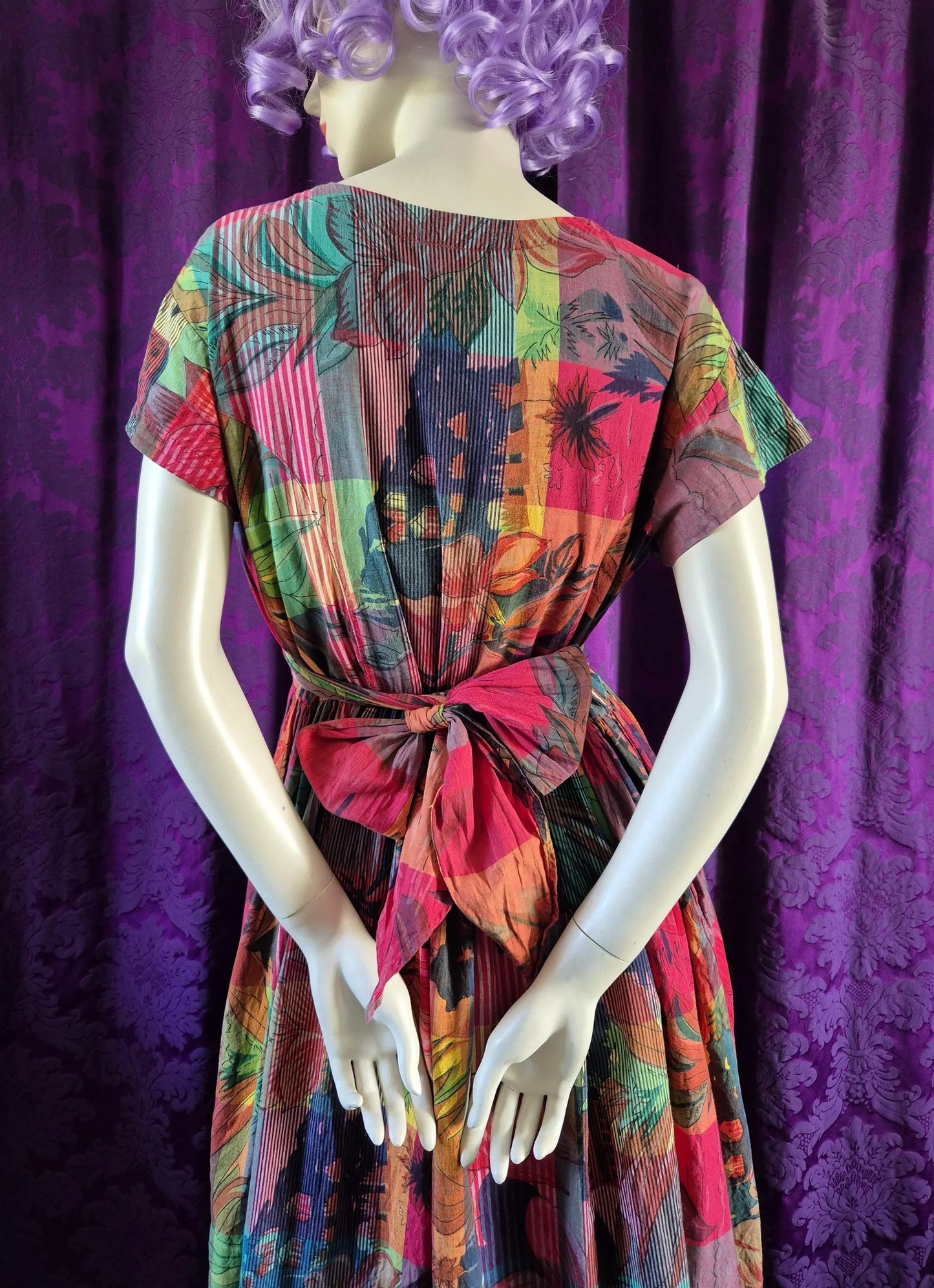 Rainbow Madras Floral Vintage Fit & Flare Dress
