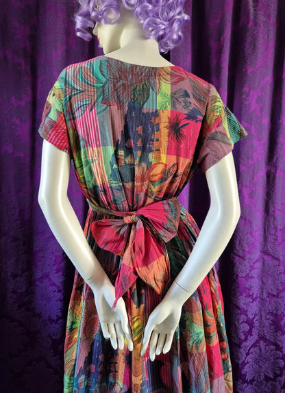 Rainbow Madras Floral Vintage Fit & Flare Dress