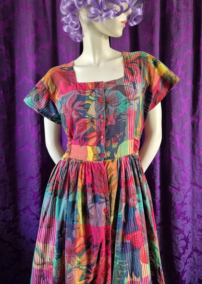 Rainbow Madras Floral Vintage Fit & Flare Dress