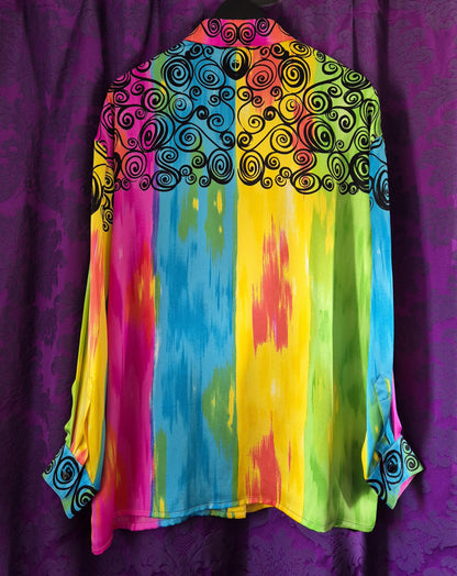 ESCADA Rainbow Stripe & Scrollwork Silk Blouse