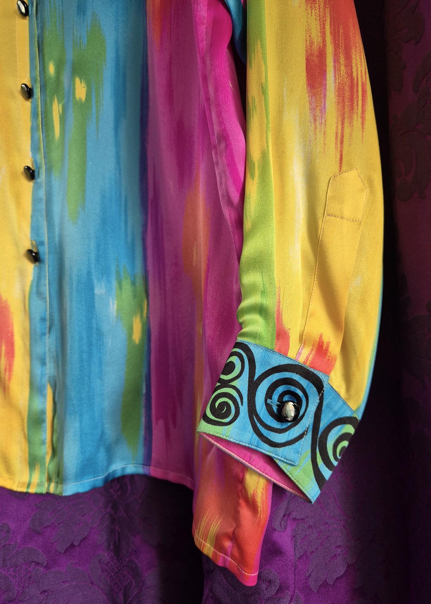 ESCADA Rainbow Stripe & Scrollwork Silk Blouse
