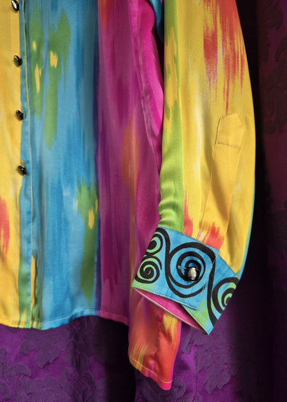 ESCADA Rainbow Stripe & Scrollwork Silk Blouse