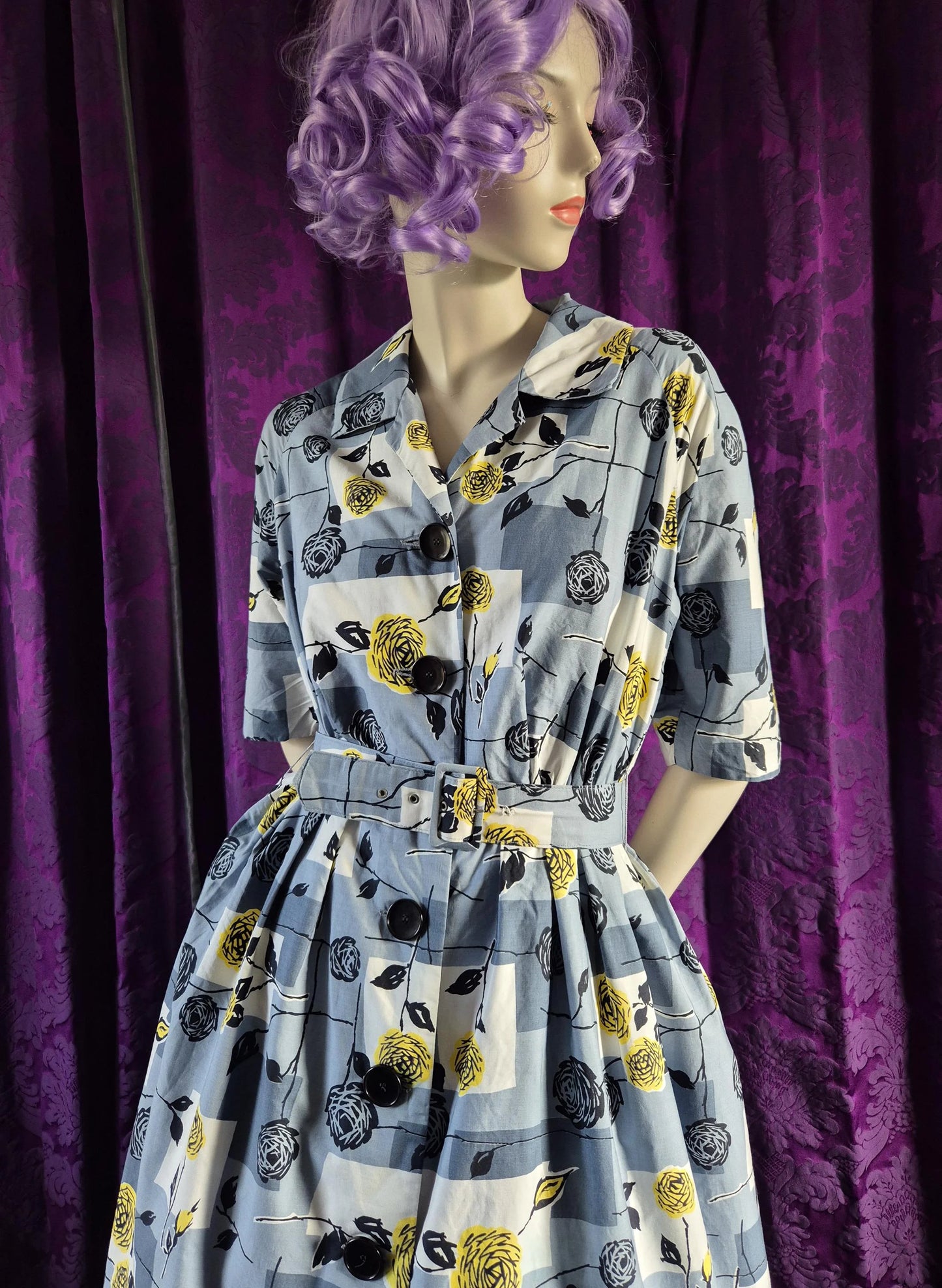 Cotton rose print 1950s shirtwaist dress by Wendy the Heart of Fashion