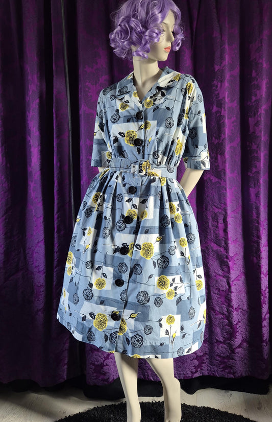 Cotton rose print 1950s shirtwaist dress by Wendy the Heart of Fashion