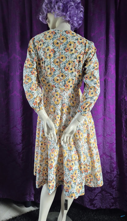 Vintage 1940s Yellow Floral Cotton Day Dress