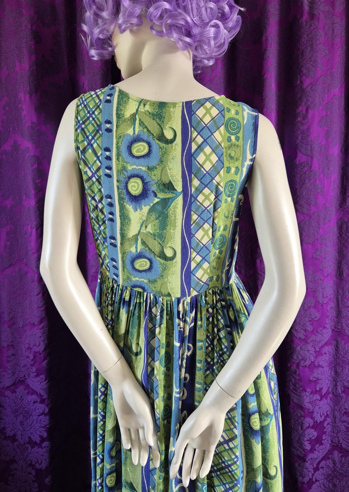 Vintage 1990s Art Print Crepe Sundress