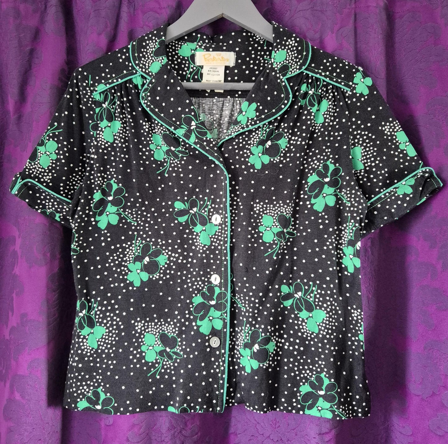 Vintage 1970s Clover Print Jersey Blouse & Skirt Set