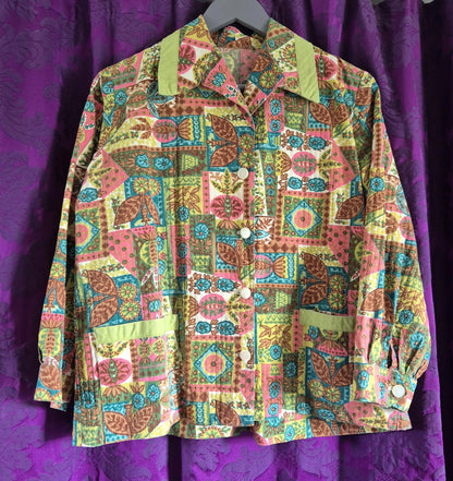 Vintage 1970s Handmade Folk Print Cotton Jacket