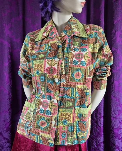 Vintage 1970s Handmade Folk Print Cotton Jacket