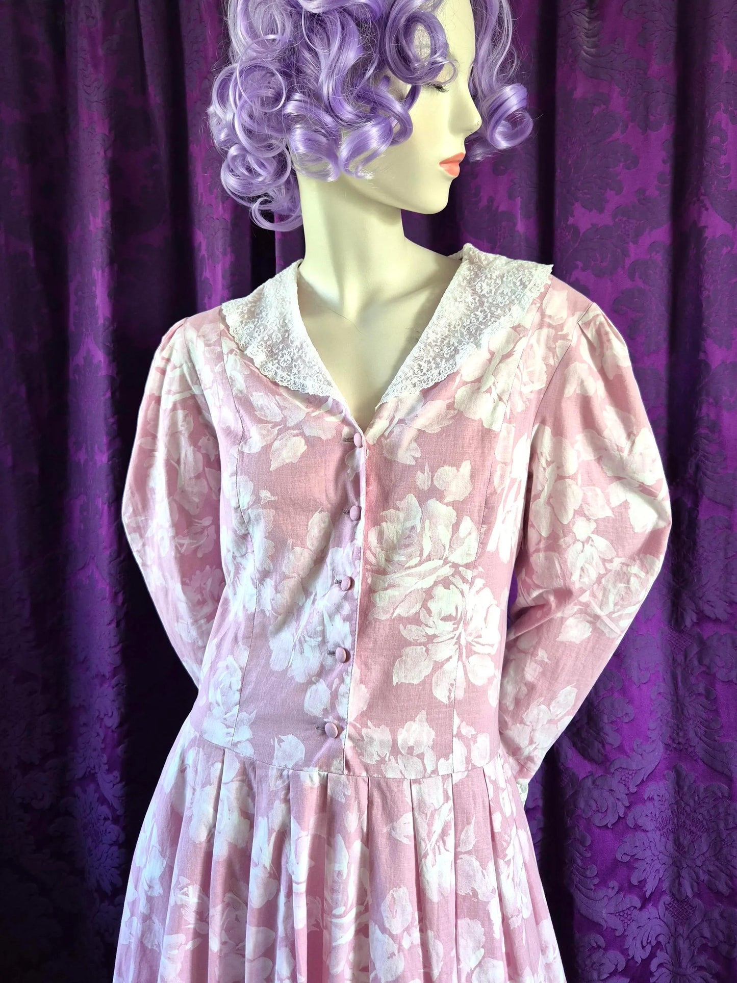 Laura Ashley Pink Floral Sailor Collar Cotton Dress