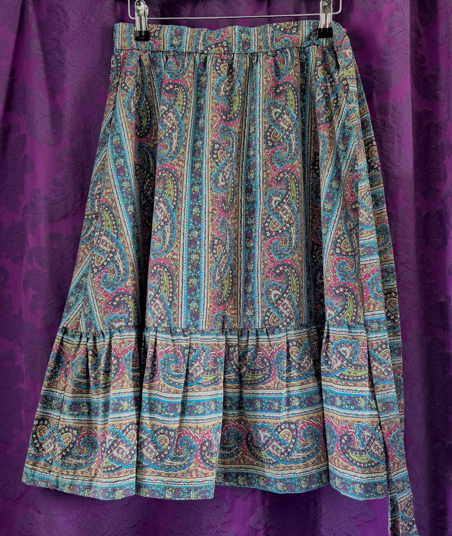 Vintage Paisley Ruffled Cotton Wrap Skirt