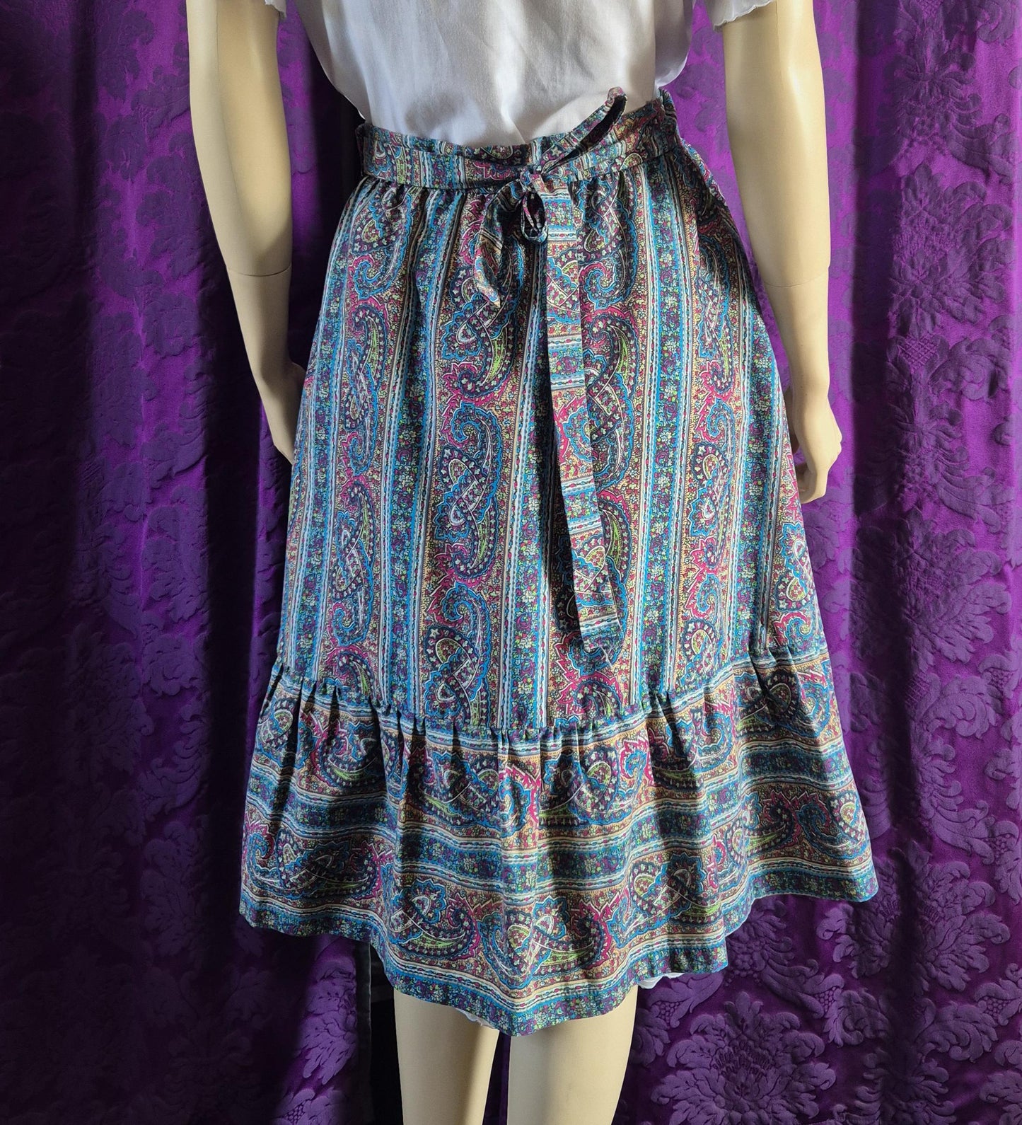 Vintage Paisley Ruffled Cotton Wrap Skirt