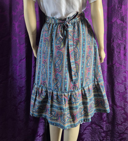 Vintage Paisley Ruffled Cotton Wrap Skirt