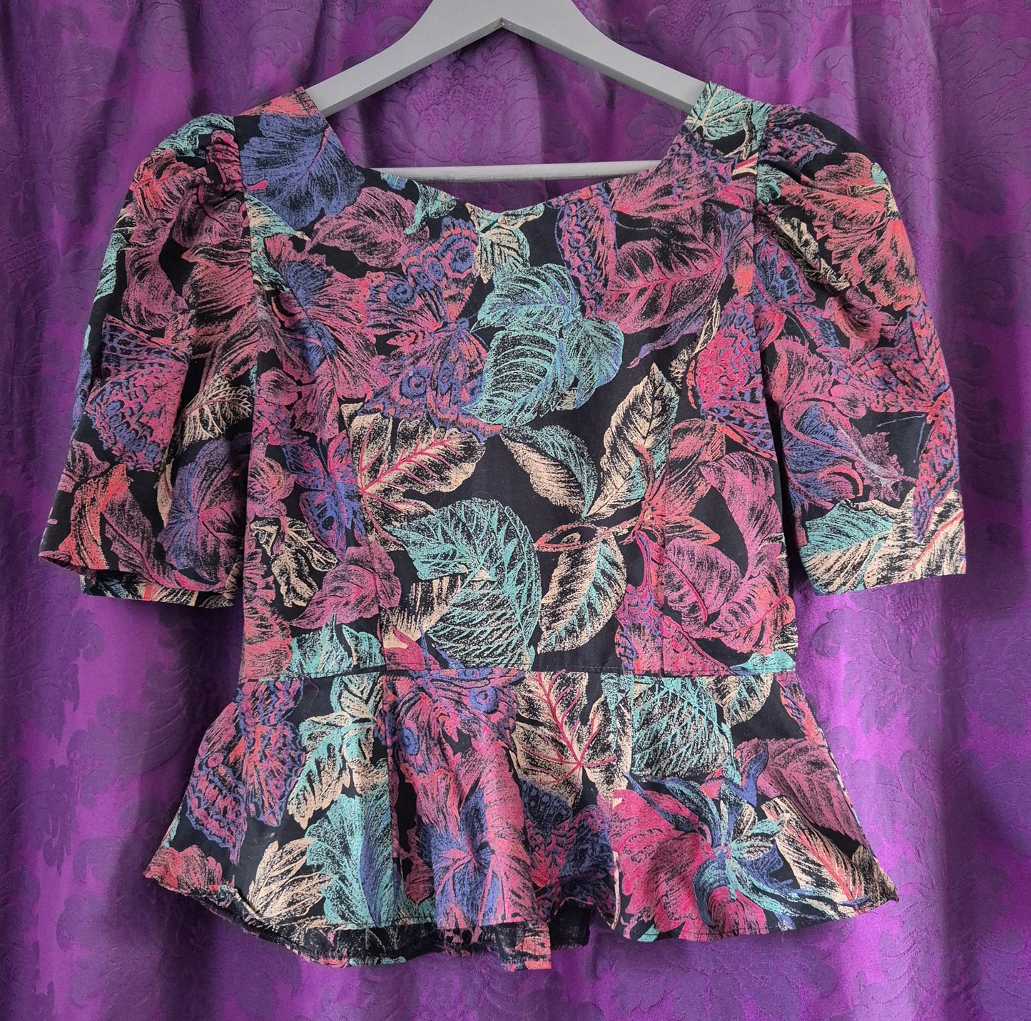 Vintage Cotton Floral Peplum Blouse