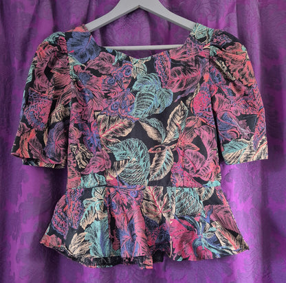 Vintage Cotton Floral Peplum Blouse