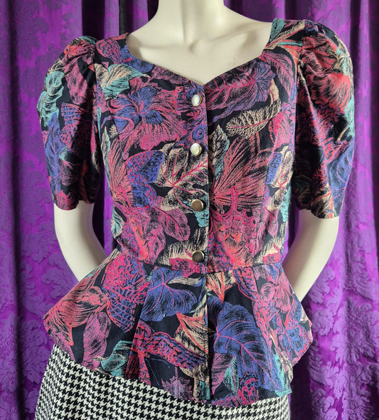 Vintage Cotton Floral Peplum Blouse