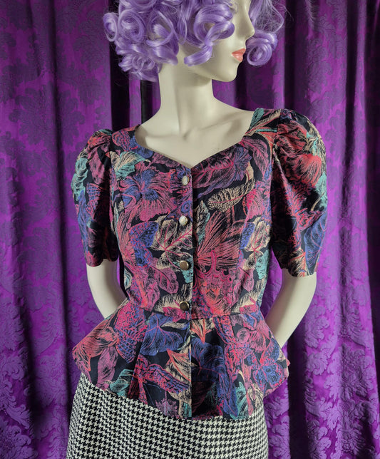 Vintage Cotton Floral Peplum Blouse