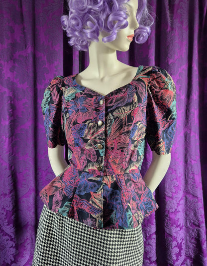 Vintage Cotton Floral Peplum Blouse