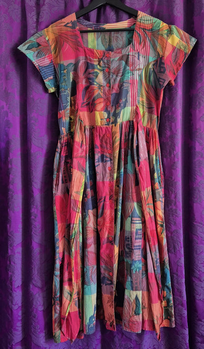 Rainbow Madras Floral Vintage Fit & Flare Dress