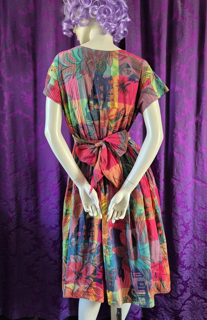 Rainbow Madras Floral Vintage Fit & Flare Dress