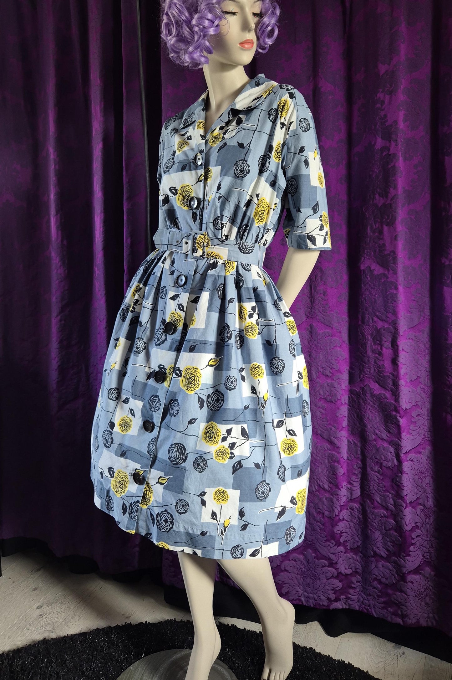 Cotton rose print 1950s shirtwaist dress by Wendy the Heart of Fashion