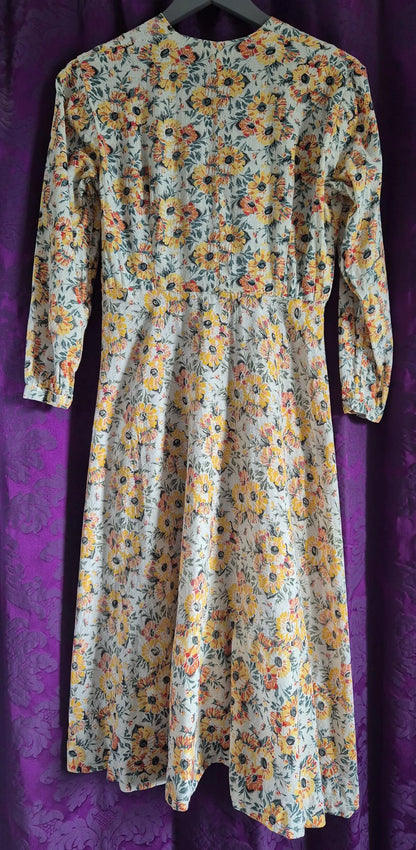 Vintage 1940s Yellow Floral Cotton Day Dress