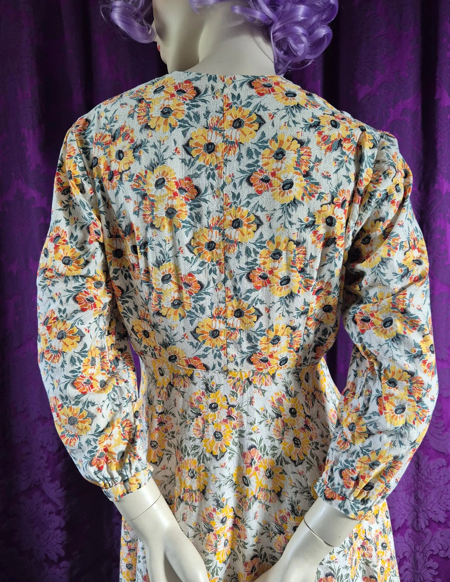 Vintage 1940s Yellow Floral Cotton Day Dress
