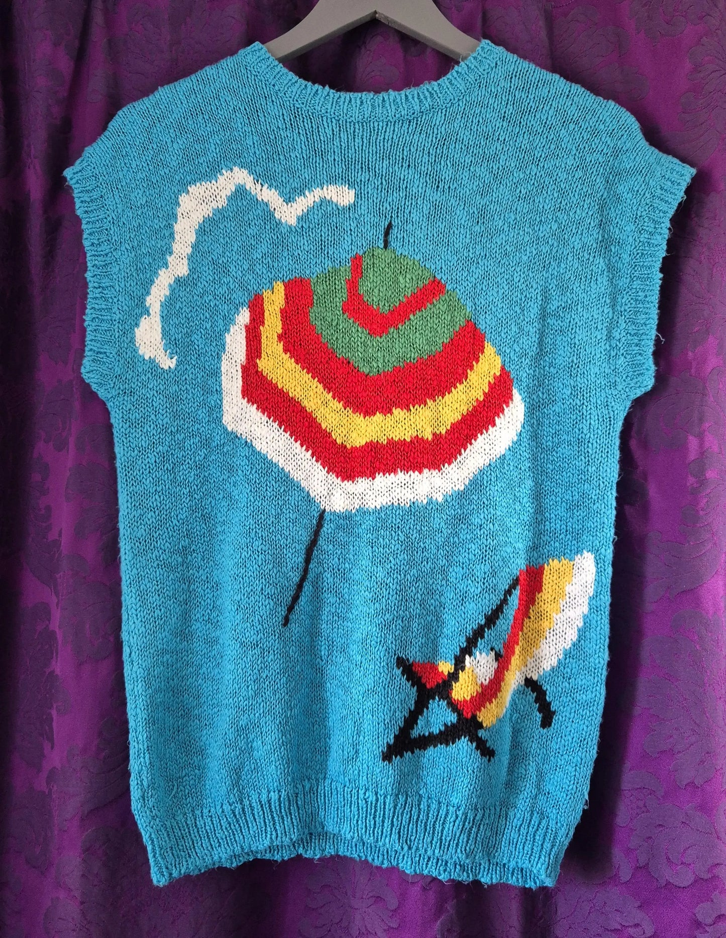 Vintage Beach Umbrella Seaside Scene Knit by Gino Baraldi