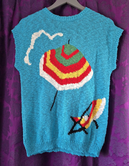 Vintage Beach Umbrella Seaside Scene Knit by Gino Baraldi