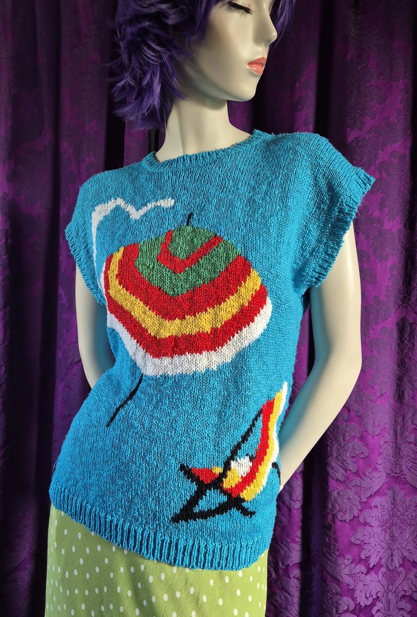 Vintage Beach Umbrella Seaside Scene Knit by Gino Baraldi