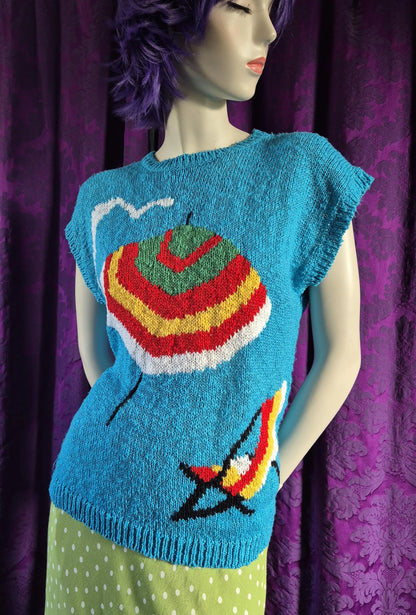 Vintage Beach Umbrella Seaside Scene Knit by Gino Baraldi