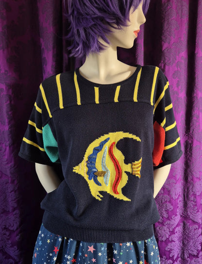 Vintage 1980s Novelty Angel Fish Beaded Jumper