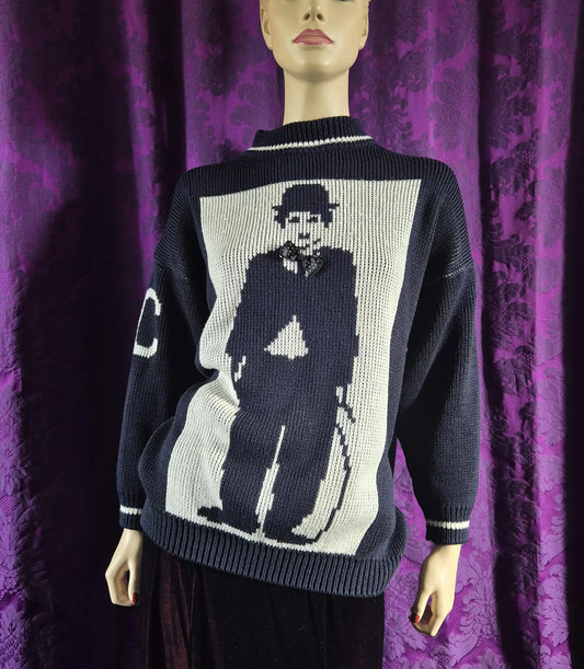 Vintage 1980s Charlie Chaplin Novelty Jumper