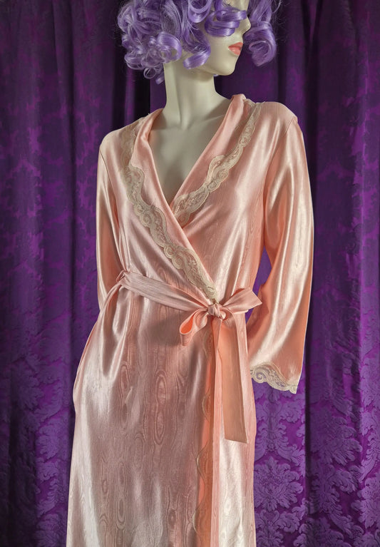 Vintage Coral Pink Satin Moiré Dressing Gown