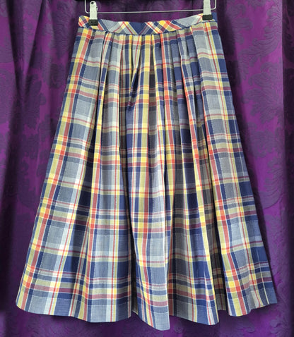 Vintage 1970s Checked Full Skirt with Pockets