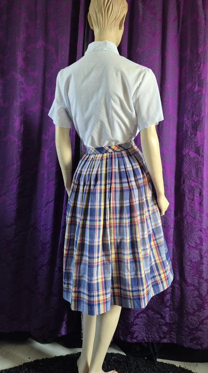 Vintage 1970s Checked Full Skirt with Pockets