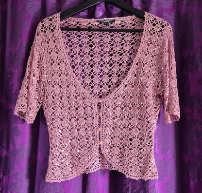 Vintage 1990s Betsey Johnson New York Pink Crocheted Cardigan