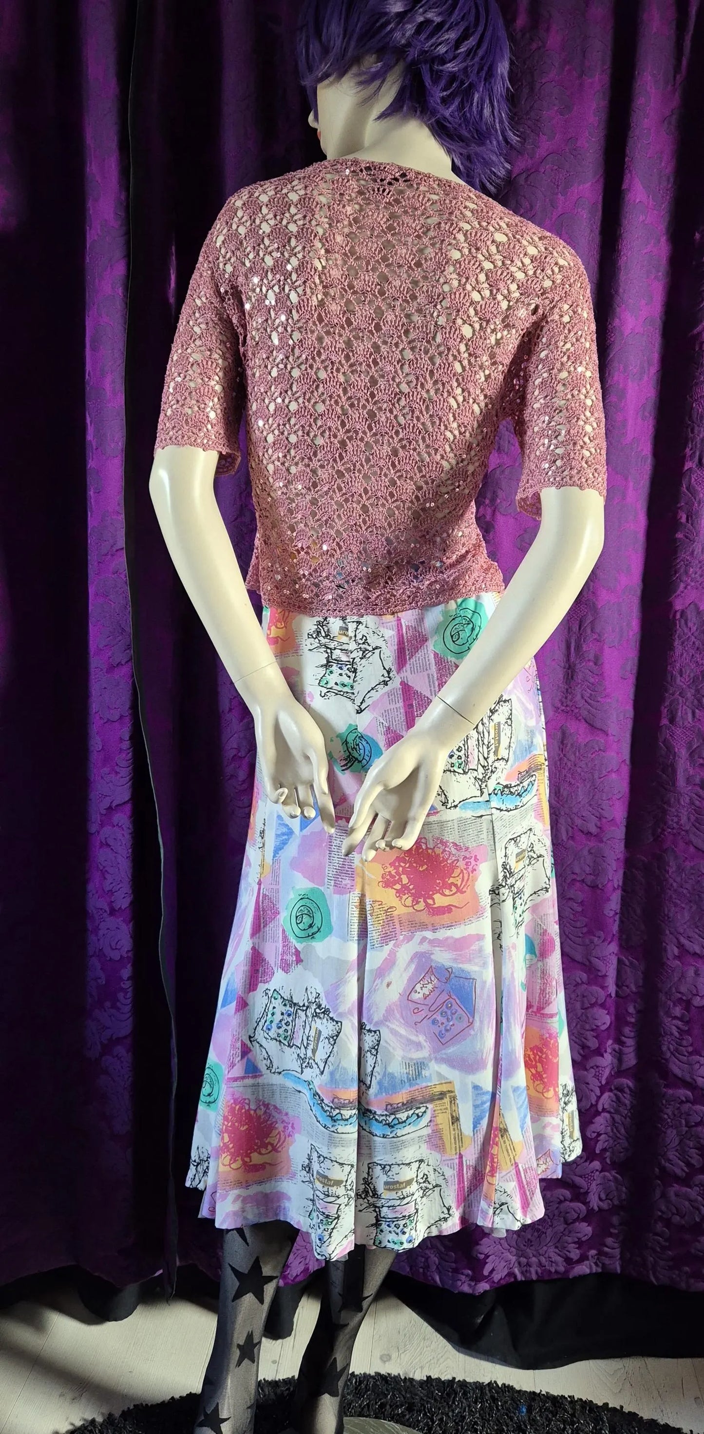 Vintage 1990s Betsey Johnson New York Pink Crocheted Cardigan