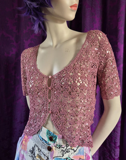 Vintage 1990s Betsey Johnson New York Pink Crocheted Cardigan