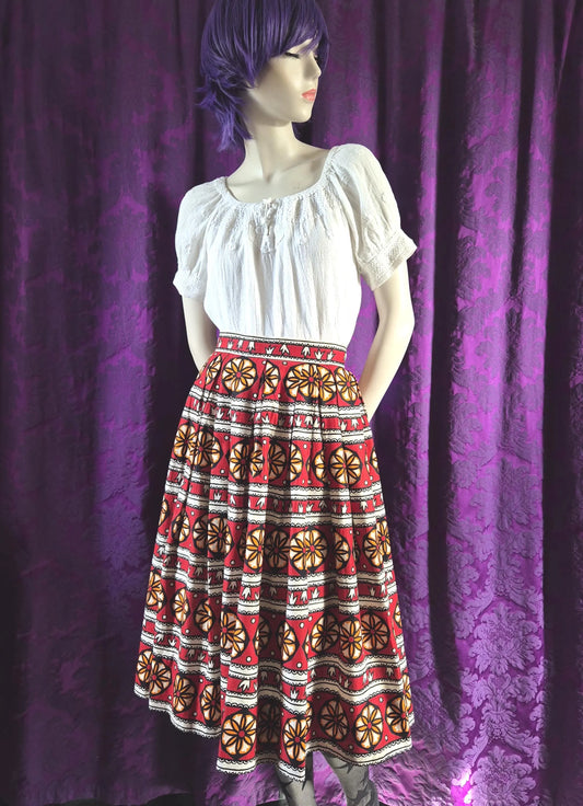 Vintage Folk Floral Barkcloth Skirt