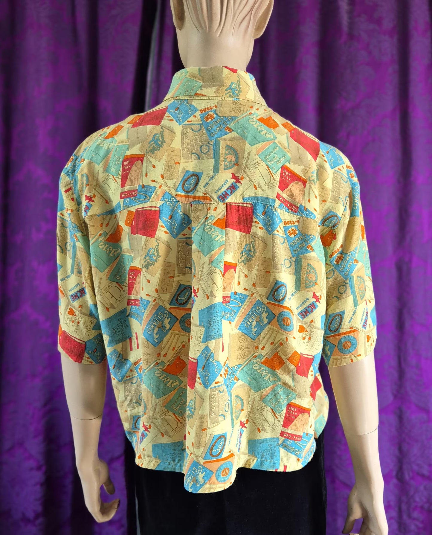Vintage Betty Barclay Retro Matchbooks Print Cropped Blouse