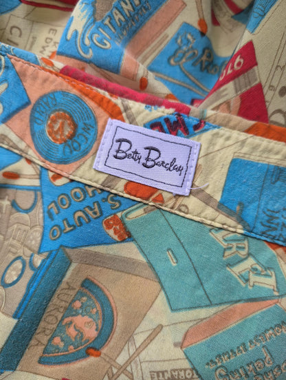 Vintage Betty Barclay Retro Matchbooks Print Cropped Blouse