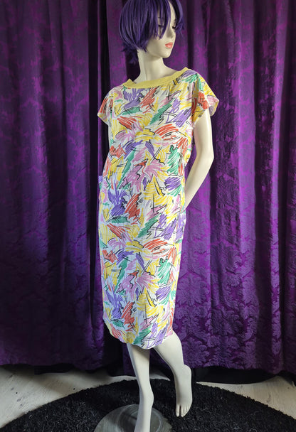 Vintage 1980s Crayon Print Cotton Dress