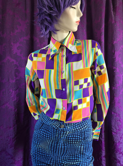 Vintage 1970s Psychedelic Geometric Print Shirt
