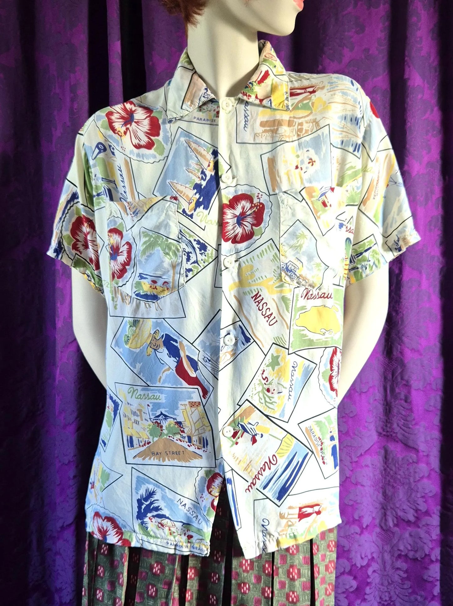 Vintage 1950s Tropiclads Bahamas Men's Shop Aloha Shirt