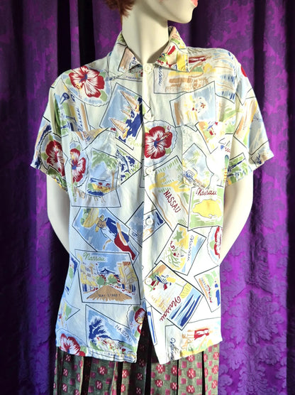 Vintage 1950s Tropiclads Bahamas Men's Shop Aloha Shirt