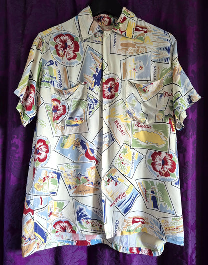 Vintage 1950s Tropiclads Bahamas Men's Shop Aloha Shirt