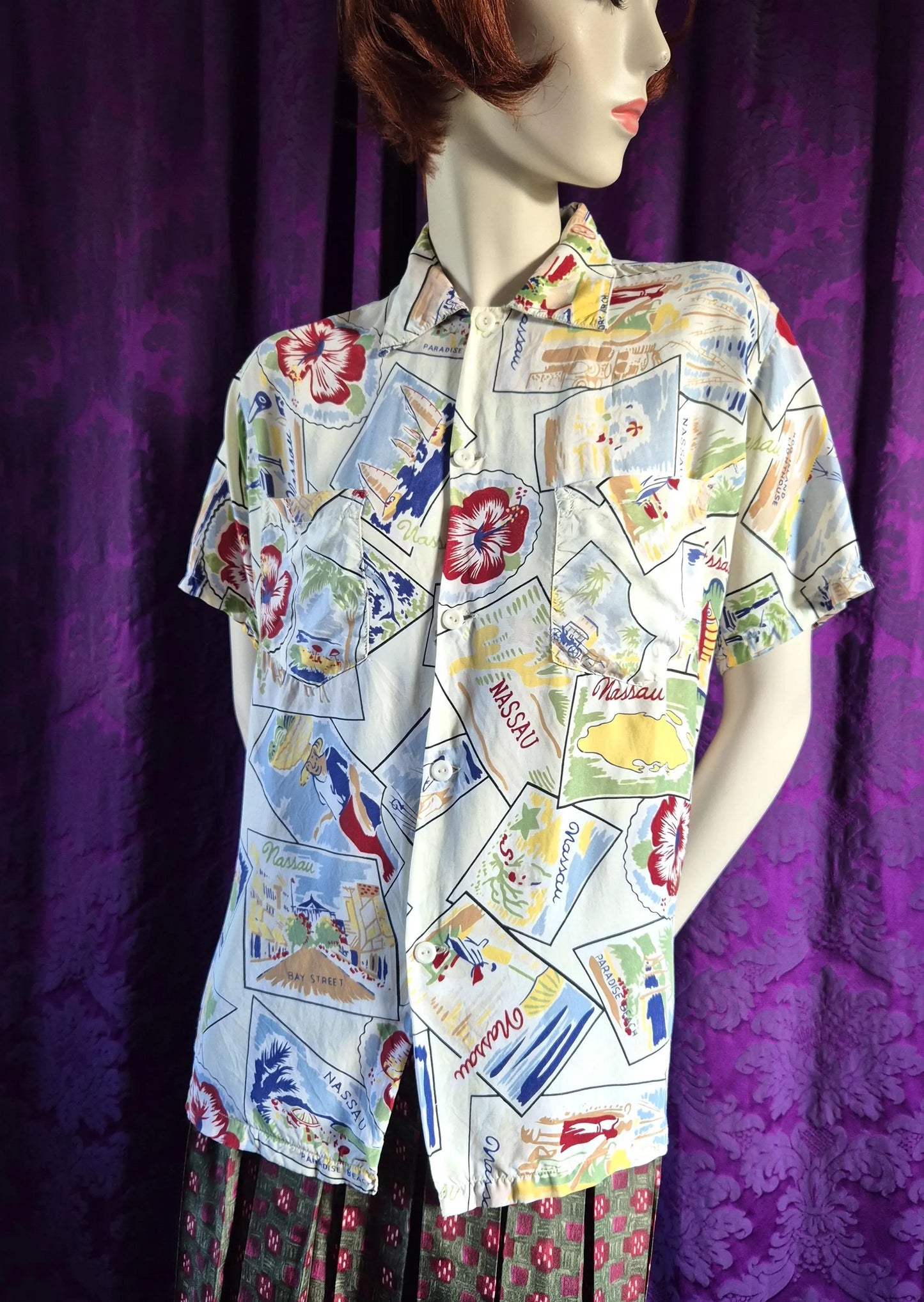 Vintage 1950s Tropiclads Bahamas Men's Shop Aloha Shirt